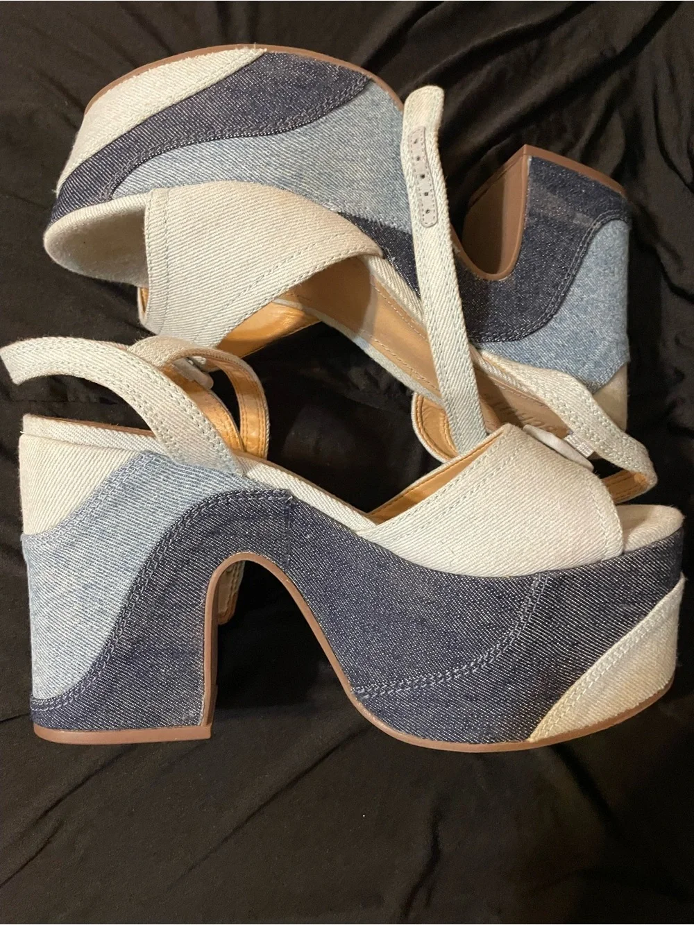 SCHUTZ Light Blue Denim Patchwork Platform Sandal